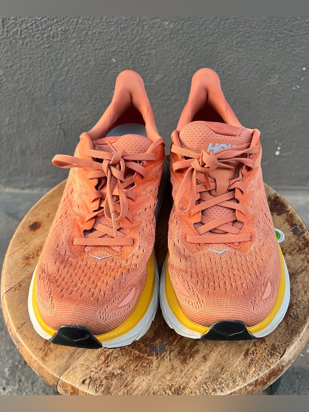 Hoka Women's Coral-Orange Running Sneakers with Yellow Accent